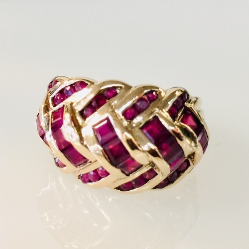 14k Heavy Vintage Ruby Weave Ring - image 1